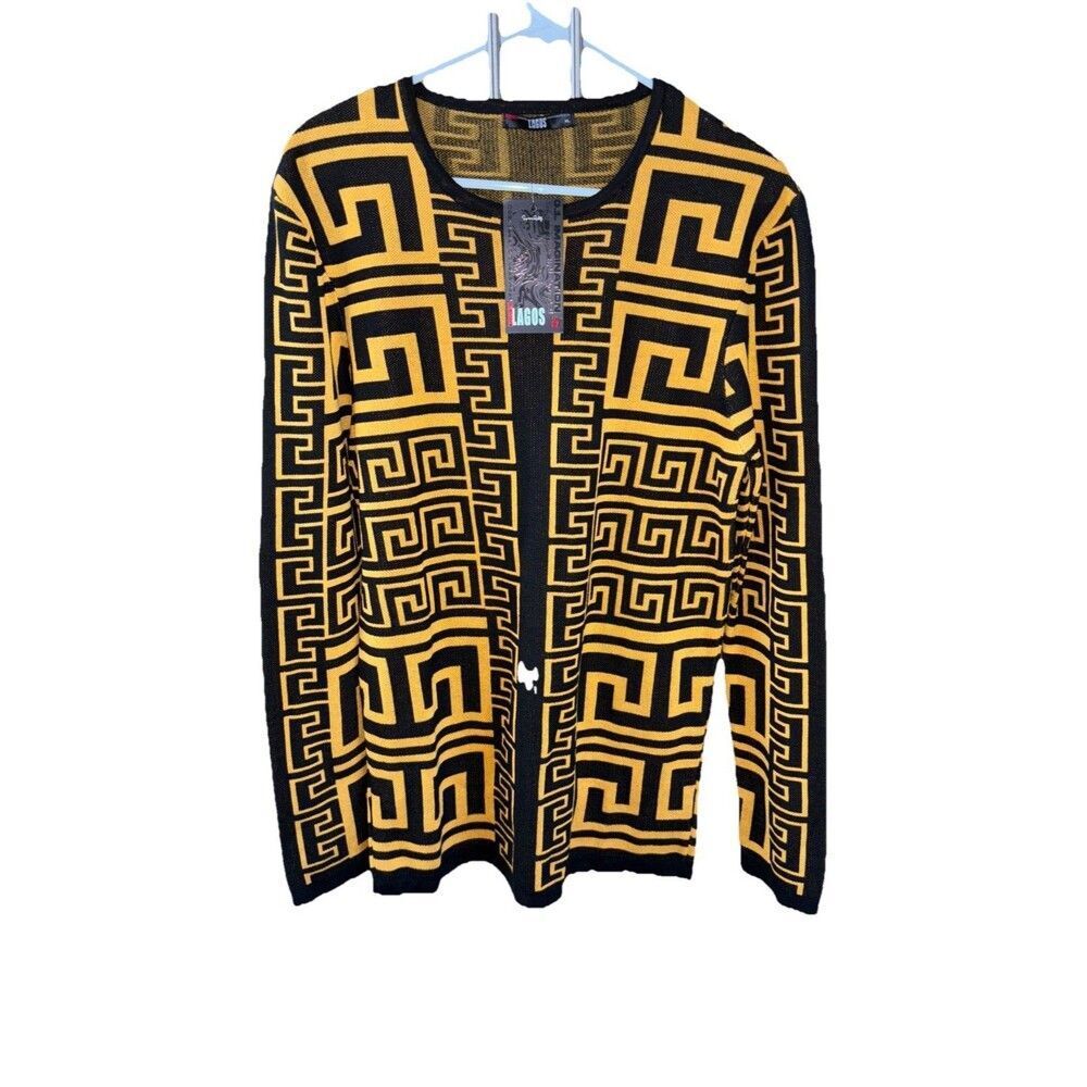 Lagos Black Yellow Sweater Long Sleeve Crew Neck Fitted Pullover New Men XL